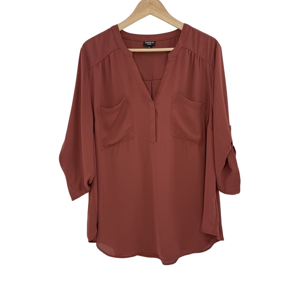 Torrid Harper Plus Size Brick Red Chiffon Blouse 3/4‎ Sleeve Top Size 2, Office